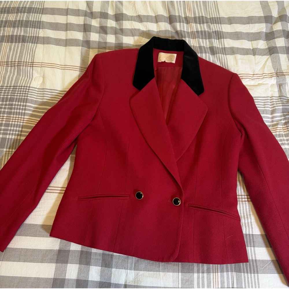 Vtg Pendleton Red Virgin Wool Riding Jacket~Sz 8~Velvet Collar Tailored Luxury - Picture 11 of 16